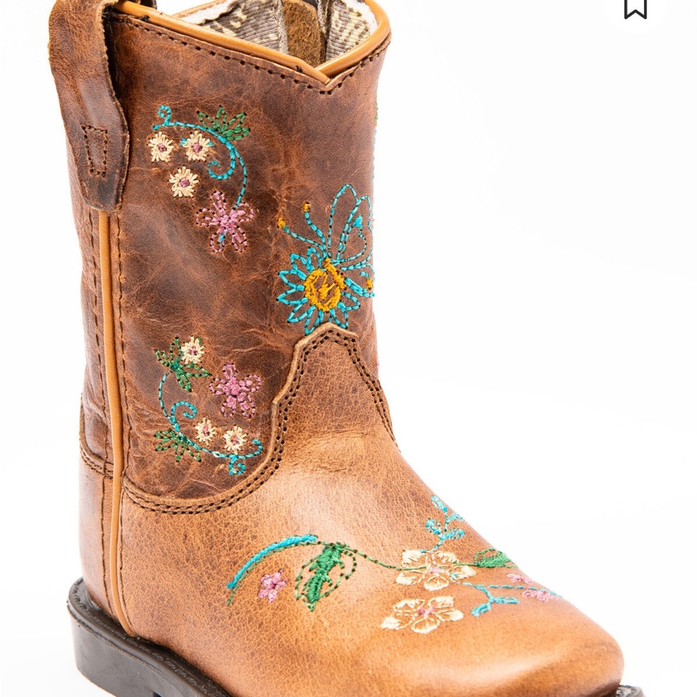 Shyanne Brown Kids Boots with Floral Embroidery